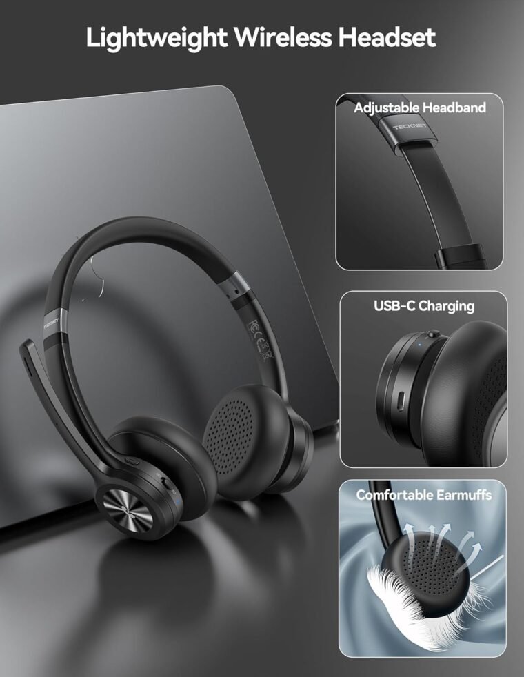 TECKNET Wireless Headset: 50H Playtime & AI Noise Cancelling! - Image 4
