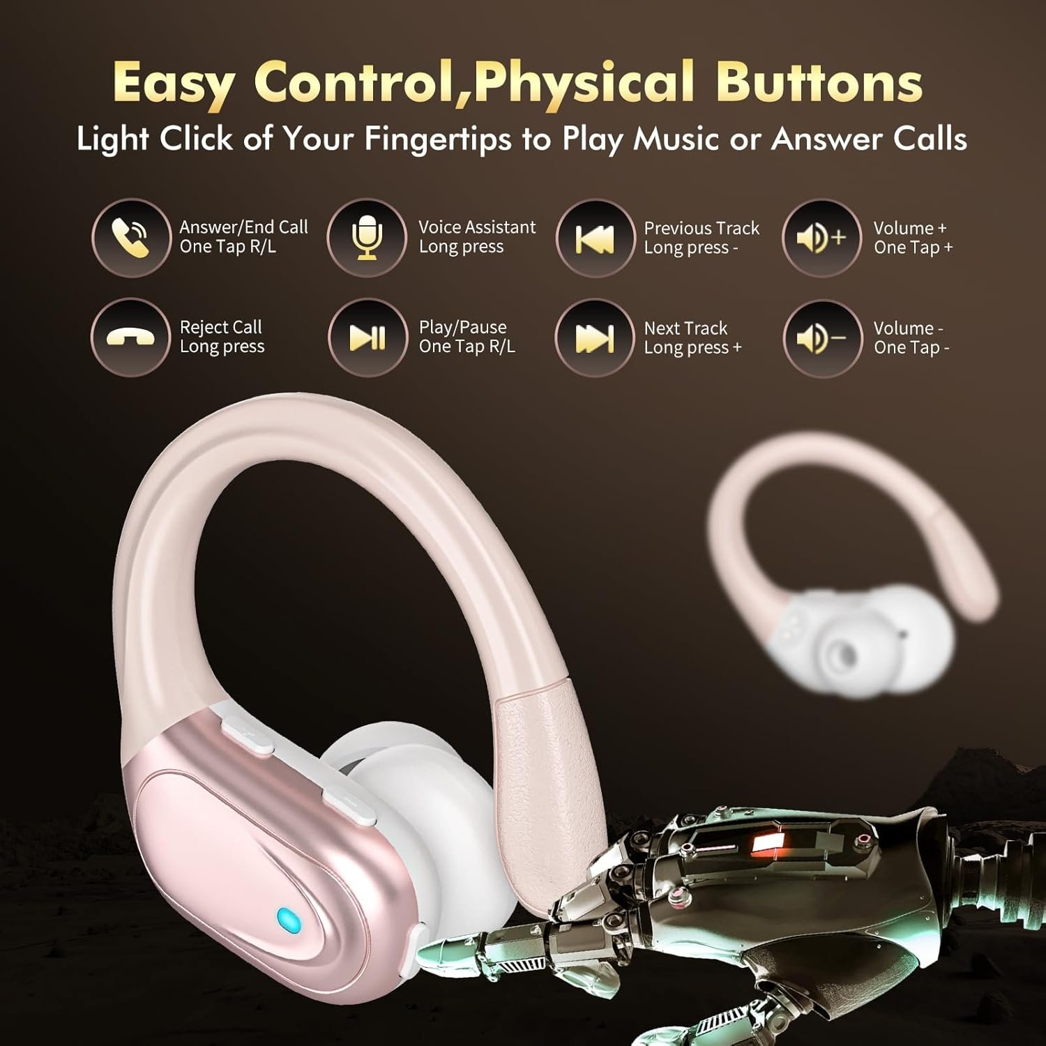80Hrs Wireless Earbuds: Rose Gold Bluetooth for Active Lifestyles! - Image 7