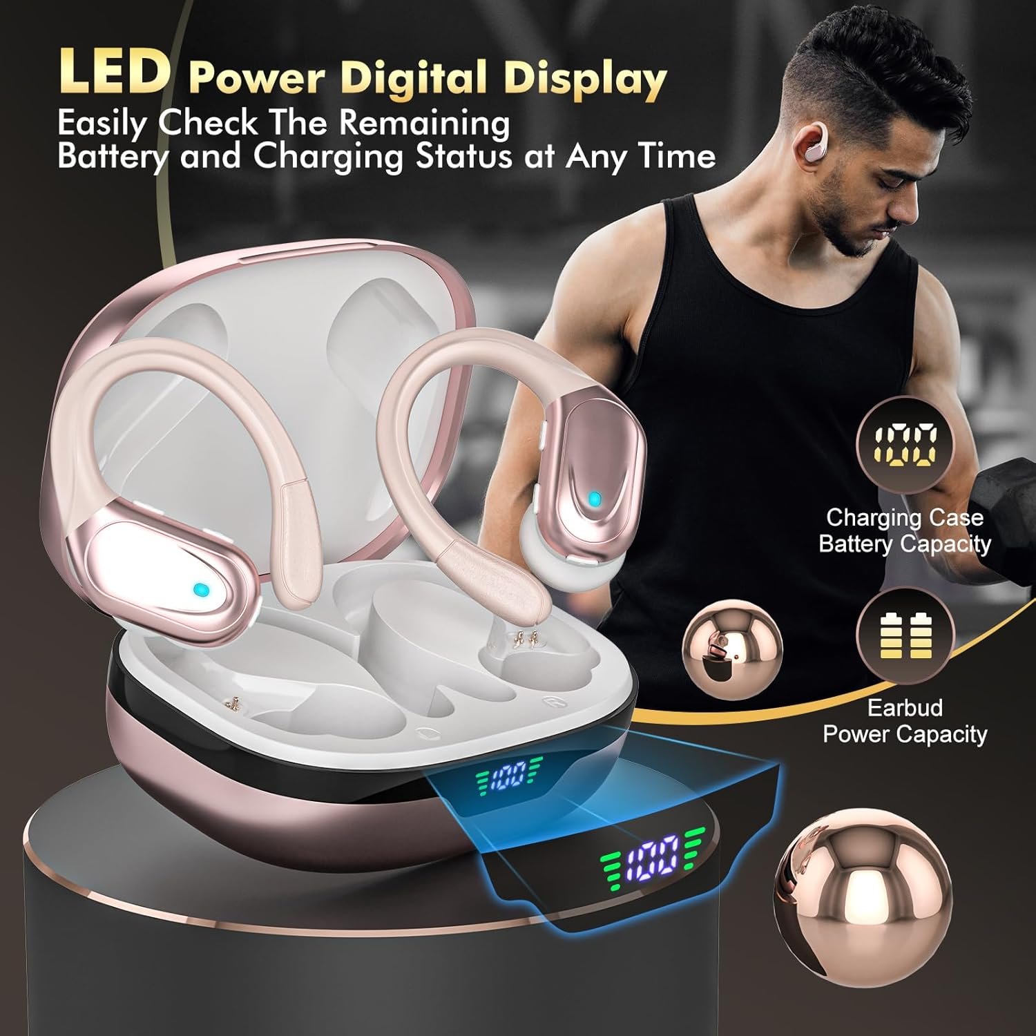 80Hrs Wireless Earbuds: Rose Gold Bluetooth for Active Lifestyles! - Image 8