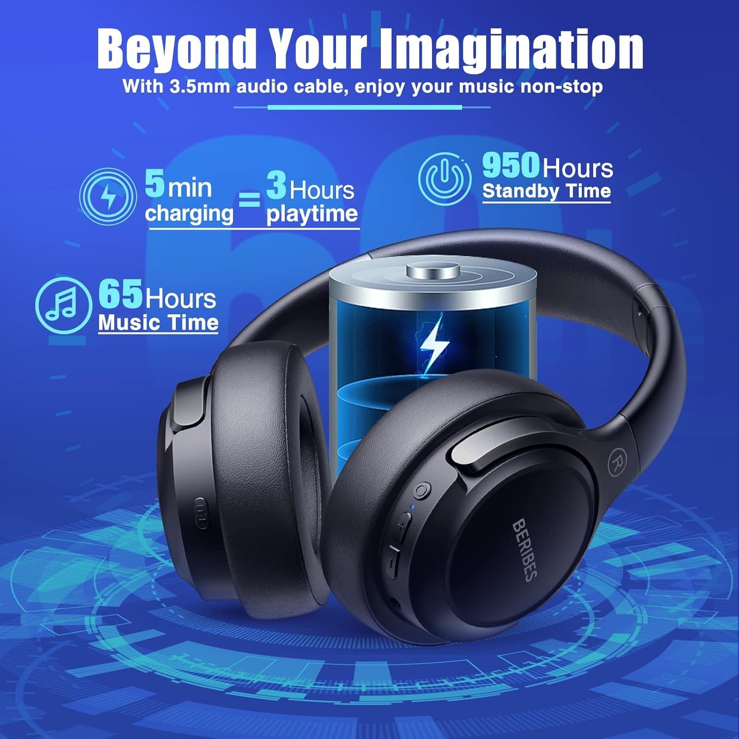 BERIBES Bluetooth Headphones: 65H Playtime & Deep Bass! - Image 4