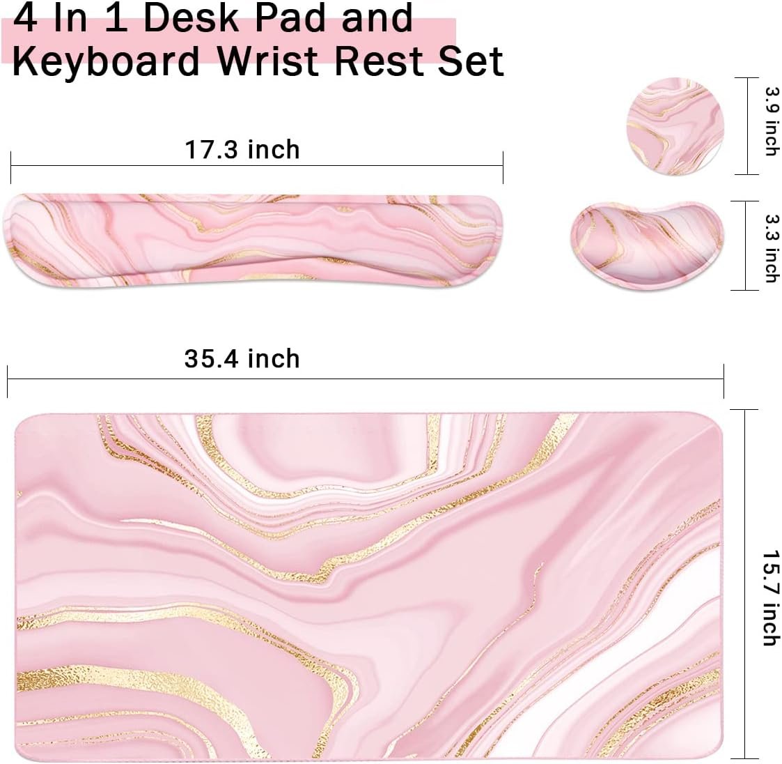Chic Pink Gold Keyboard Mouse Pad Set: Ergonomic Support! - Image 4