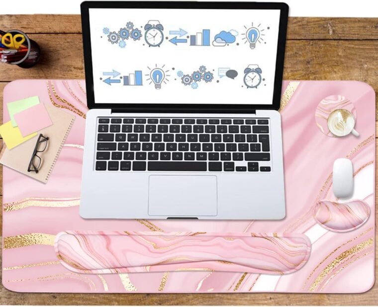 Chic Pink Gold Keyboard Mouse Pad Set: Ergonomic Support! - Image 7
