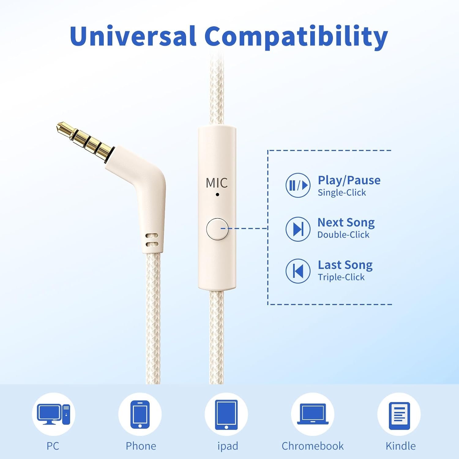 Comfortable Wired Over-Ear Headphones with Microphone – Beige - Image 7