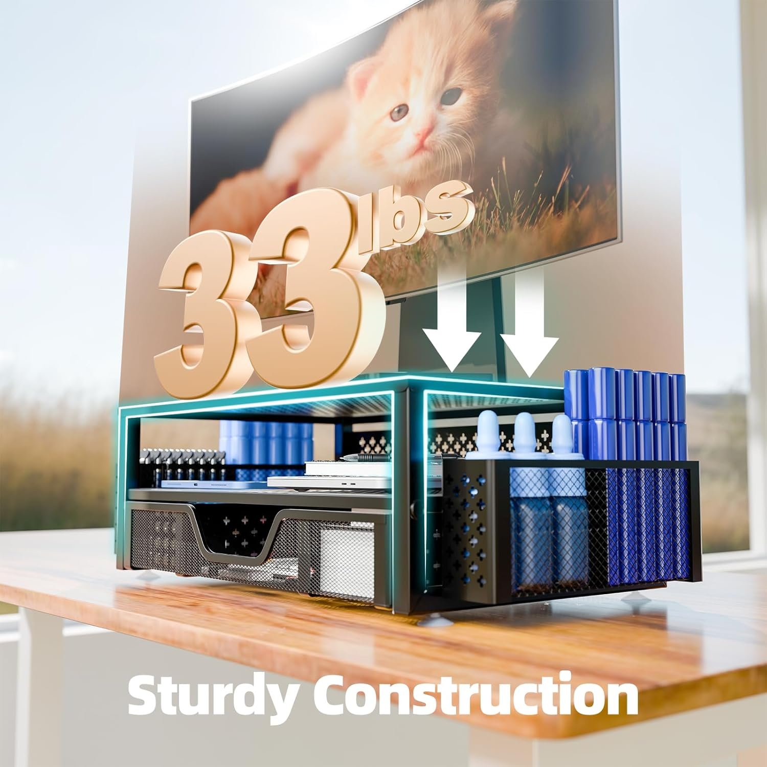 Stylish 2-Tier Metal Monitor Stand & Desk Organizer – Black - Image 6