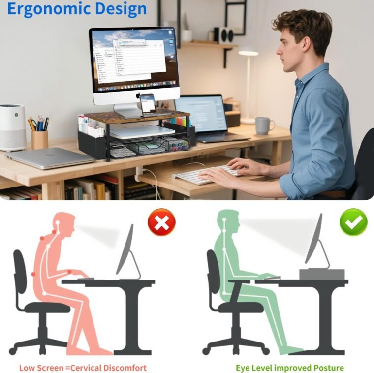 Elevate Your Workspace: 2-Tier Wood Desk Organizer & Stand - Image 3