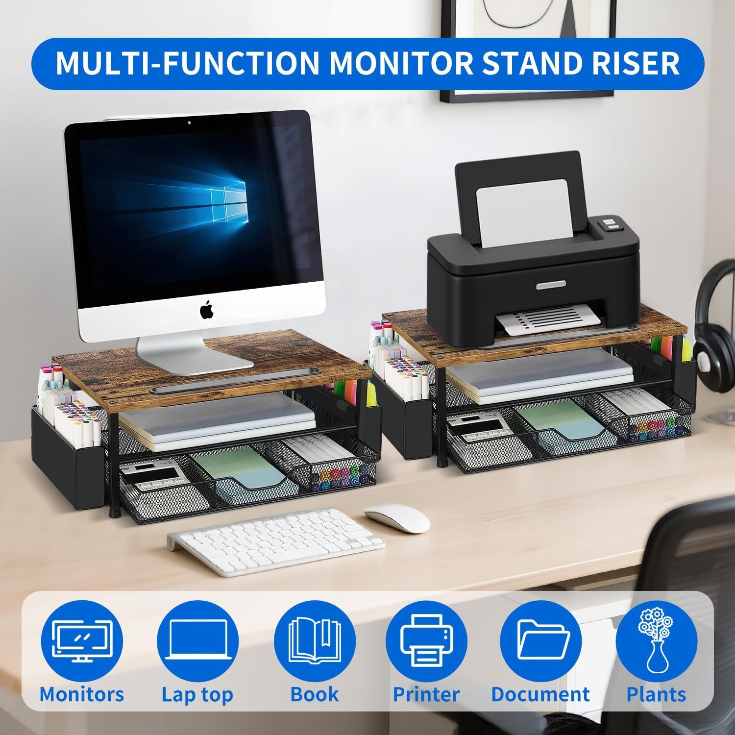 Elevate Your Workspace: 2-Tier Wood Desk Organizer & Stand - Image 4