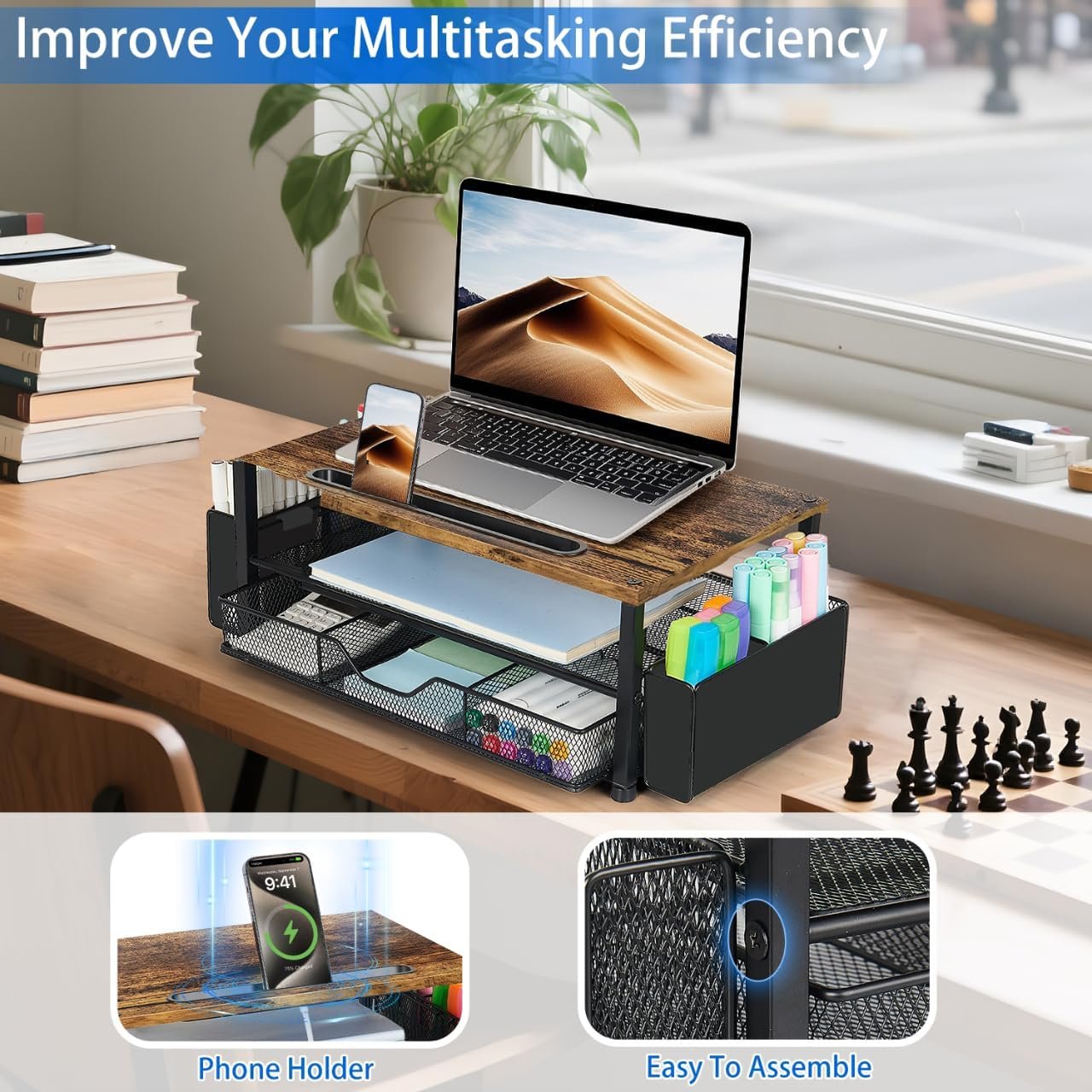 Elevate Your Workspace: 2-Tier Wood Desk Organizer & Stand - Image 5