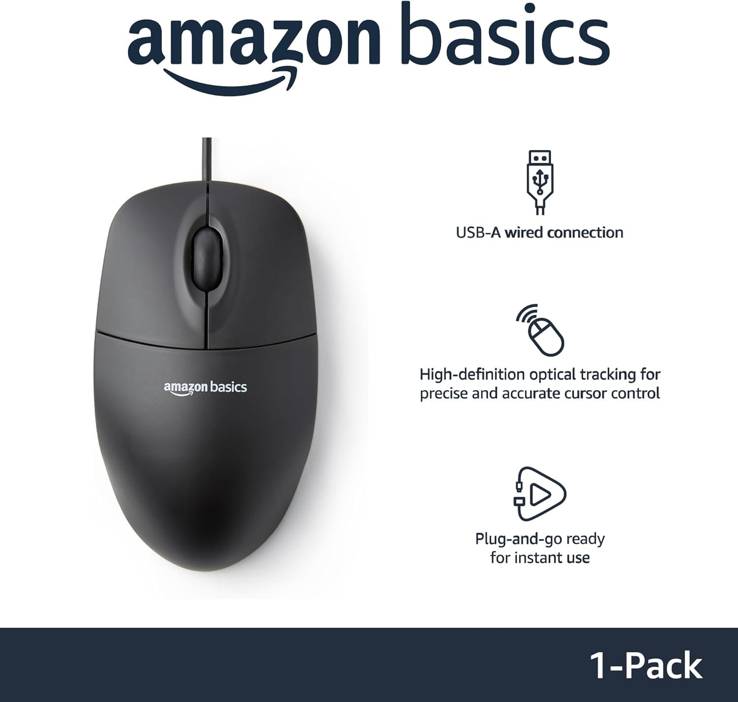 Amazon Basics 3-Button USB Wired Mouse: Effortless Control! - Image 3