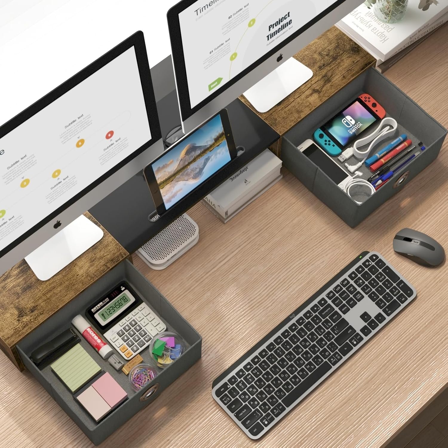 Maximize Space: WESTREE Dual Monitor Stand with Storage! - Image 3