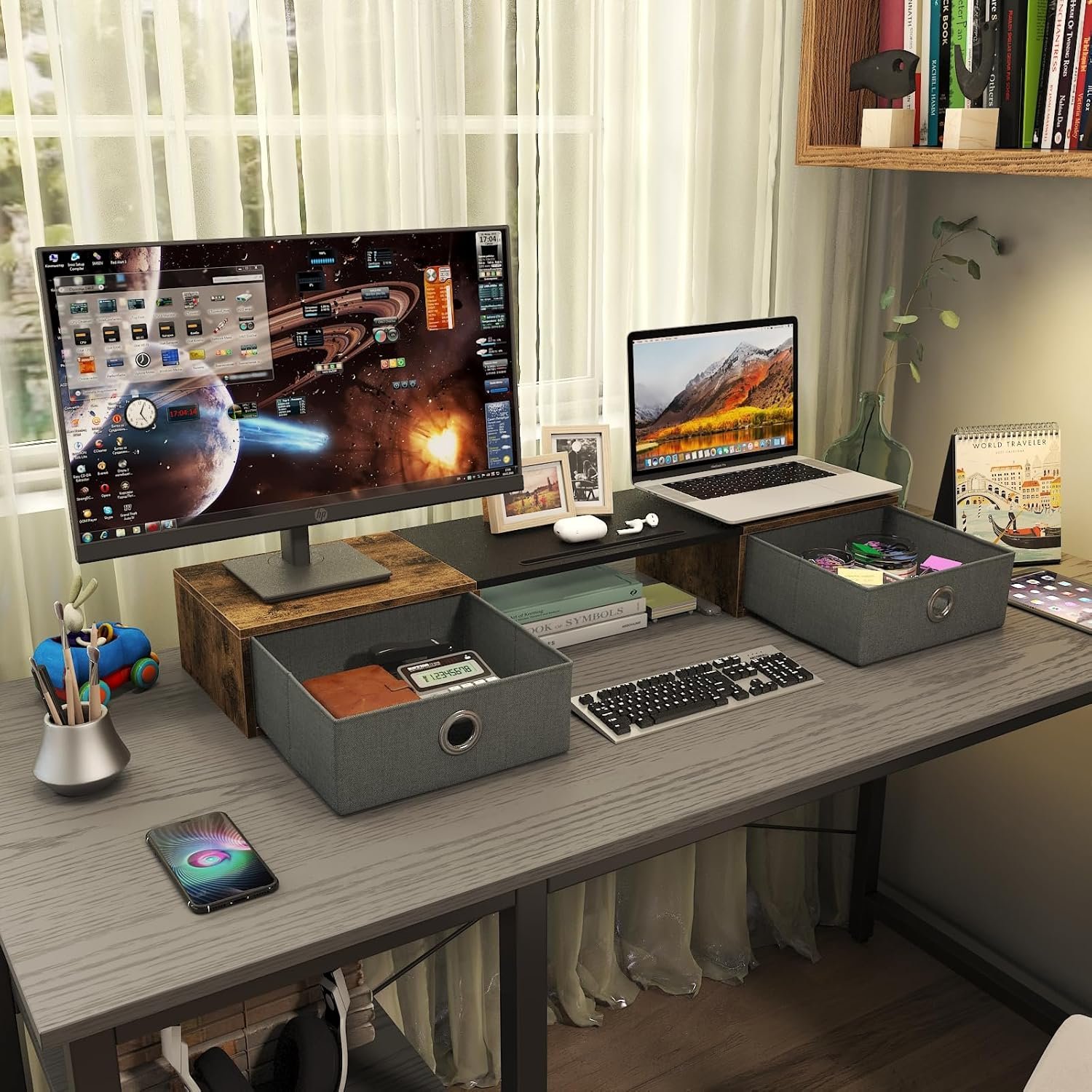 Maximize Space: WESTREE Dual Monitor Stand with Storage! - Image 5