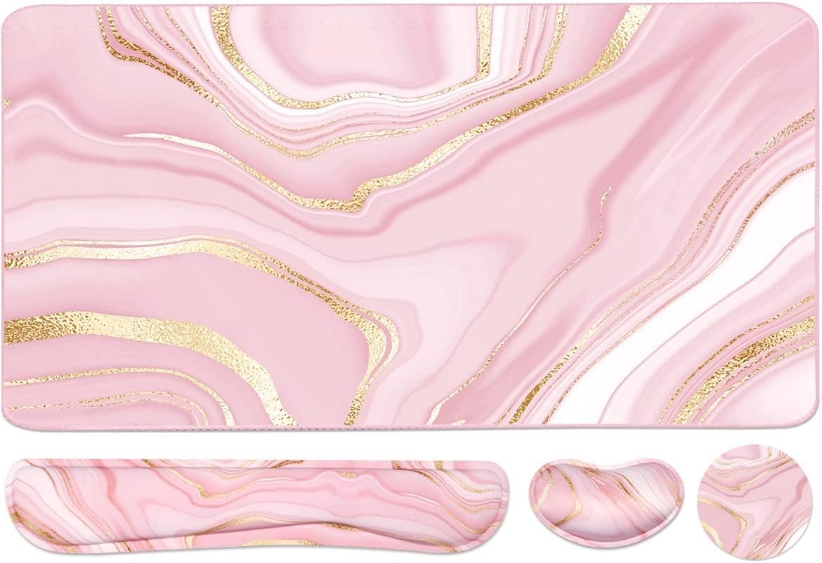 Chic Pink Gold Keyboard Mouse Pad Set: Ergonomic Support! - Image 2