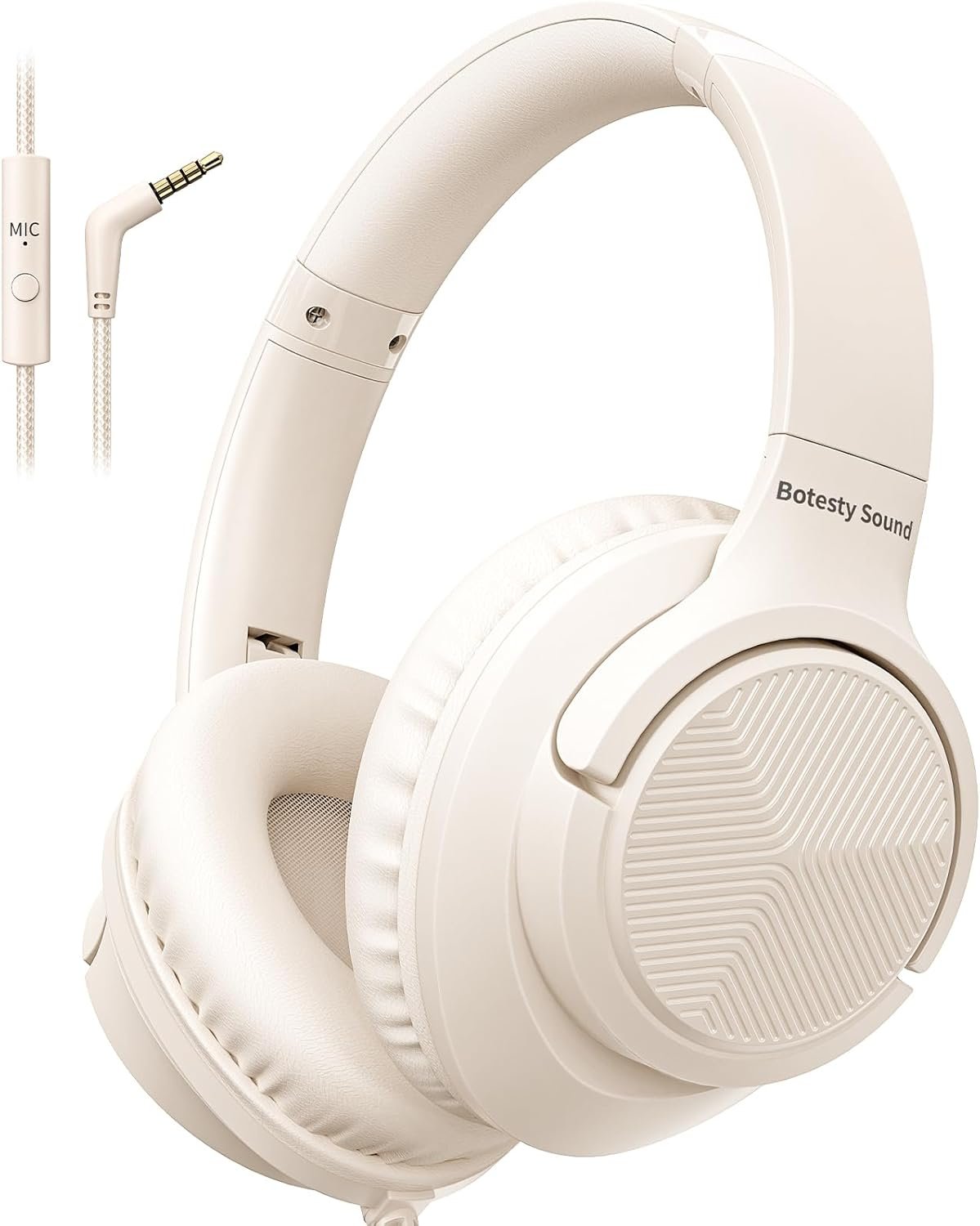 Comfortable Wired Over-Ear Headphones with Microphone – Beige - Image 2