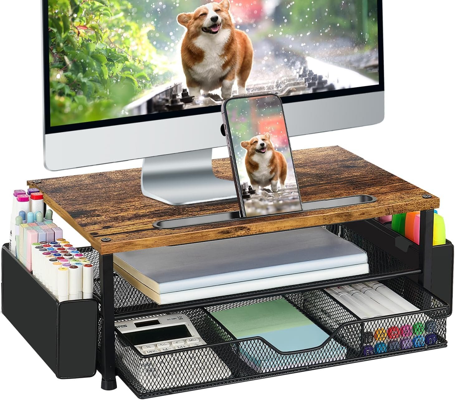 Elevate Your Workspace: 2-Tier Wood Desk Organizer & Stand - Image 2