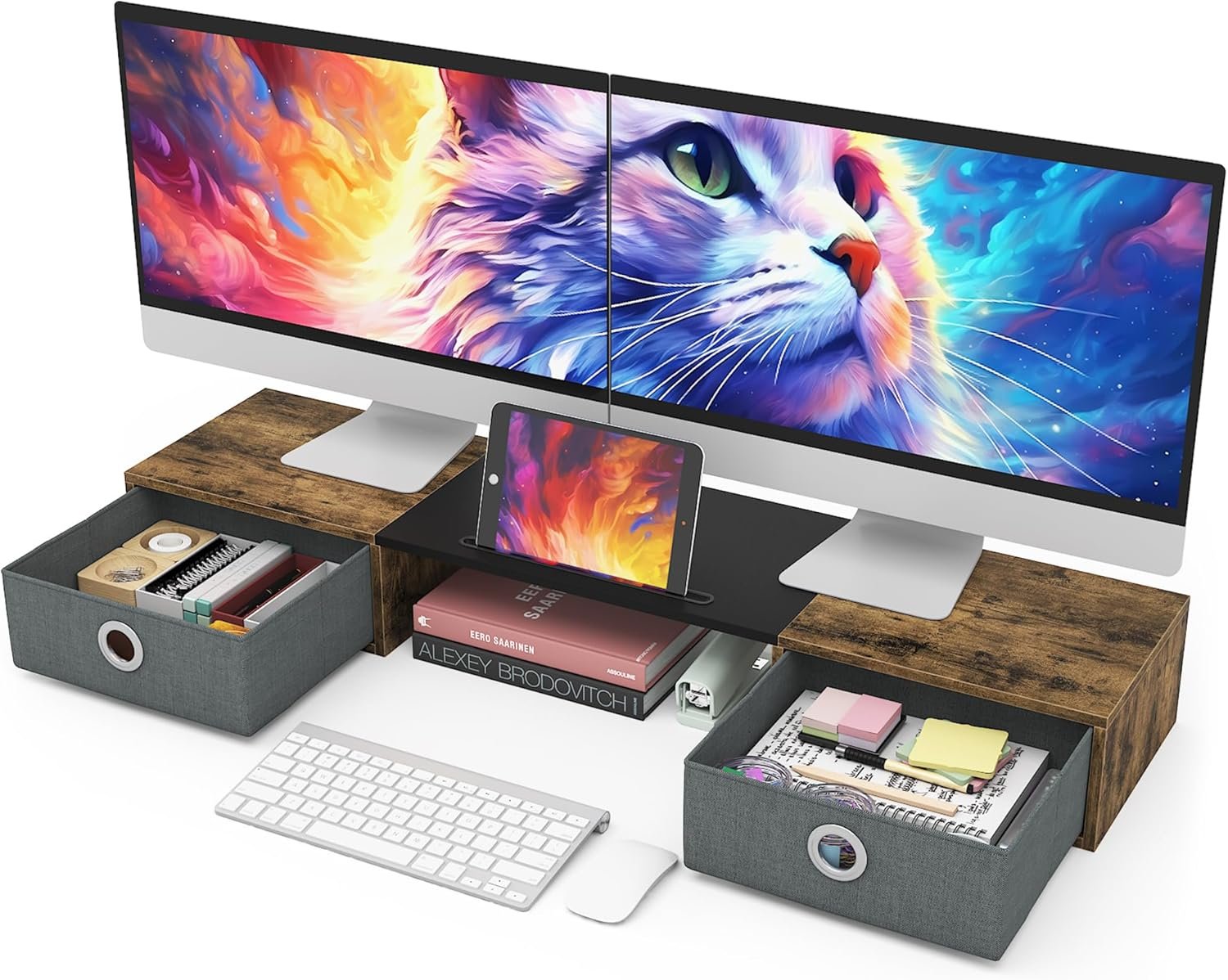 Maximize Space: WESTREE Dual Monitor Stand with Storage! - Image 2