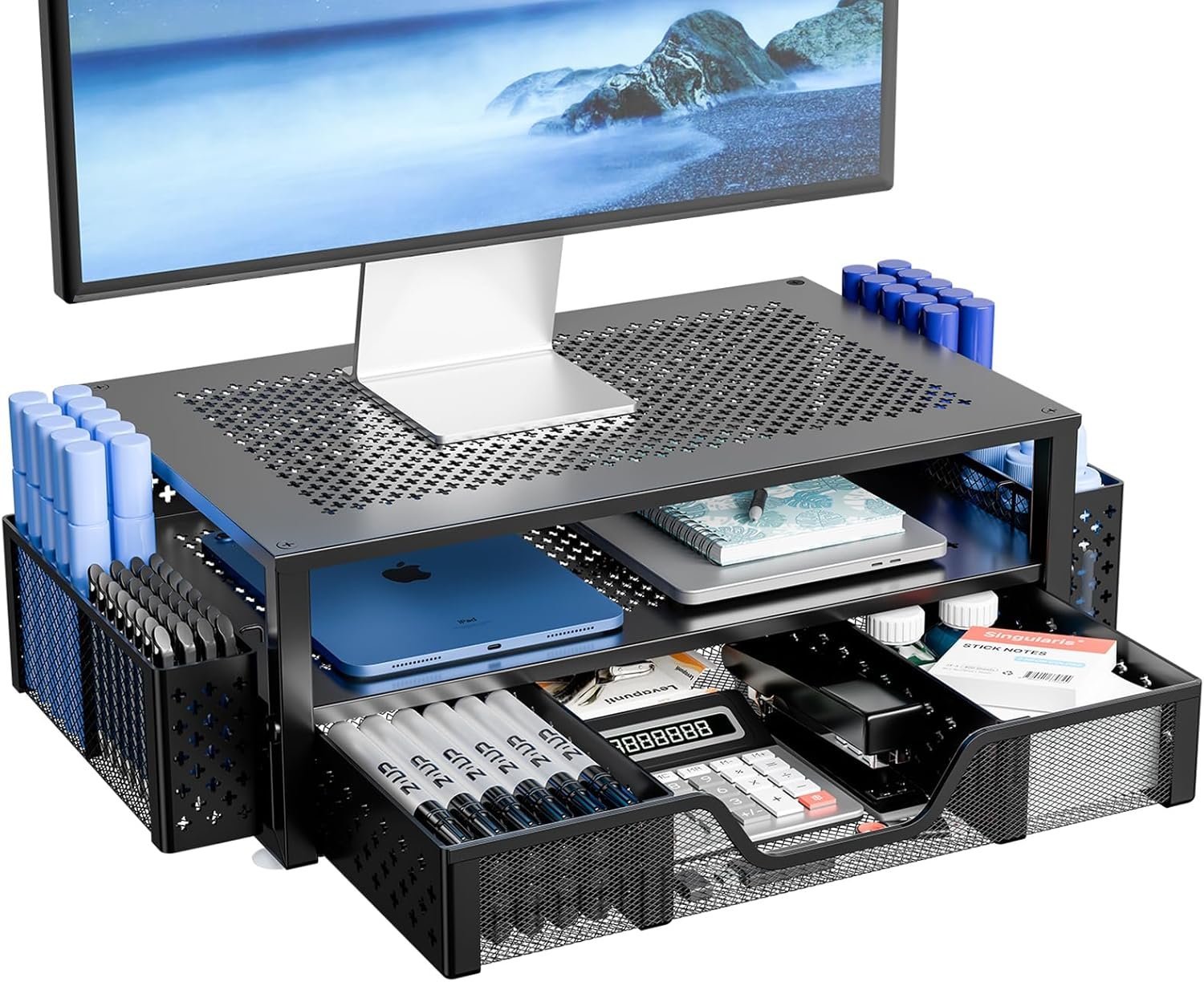 Stylish 2-Tier Metal Monitor Stand & Desk Organizer – Black - Image 2