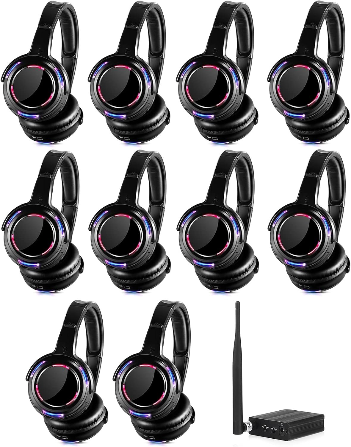 10pcs Wireless Silent Disco Headphones & 500m LED Transmitter - Image 2