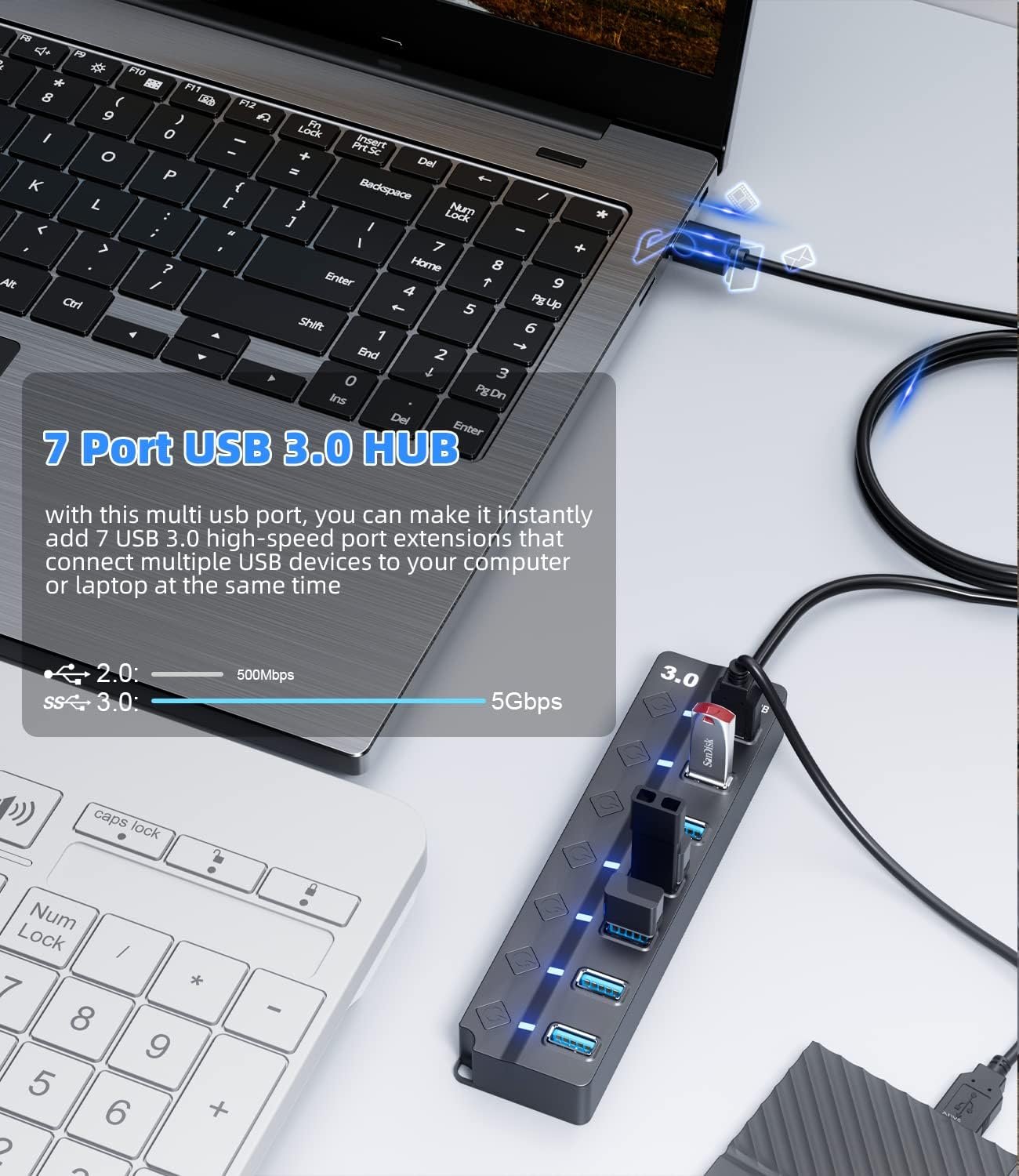 PANPEO 7-Port USB 3.0 Hub: Ultimate Data Hub Splitter! - Image 4