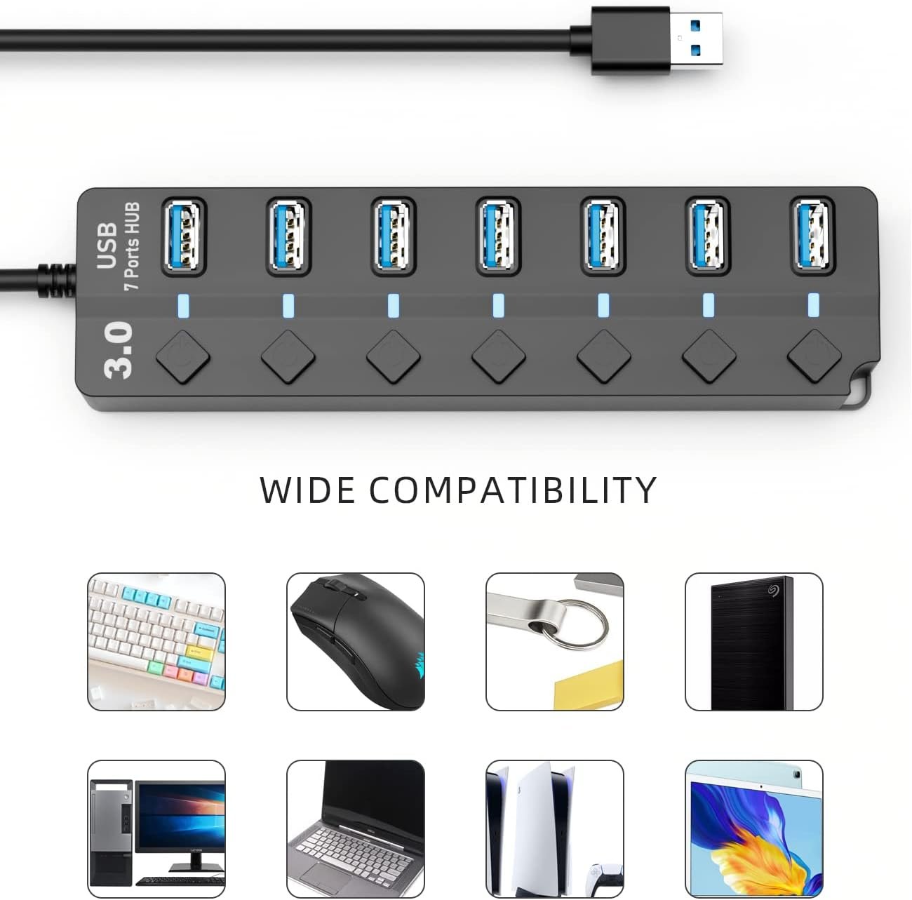 PANPEO 7-Port USB 3.0 Hub: Ultimate Data Hub Splitter! - Image 8
