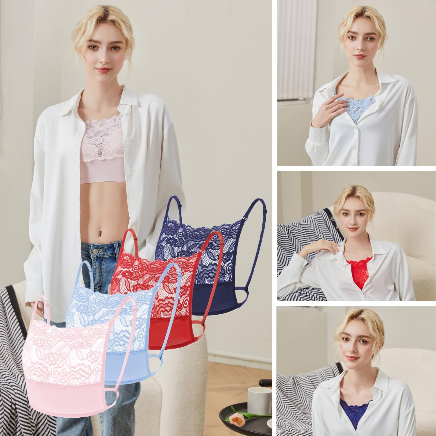 Chic Lady Lace Mock Camisole: Stylish Overlay & Modesty Panel! - Image 8