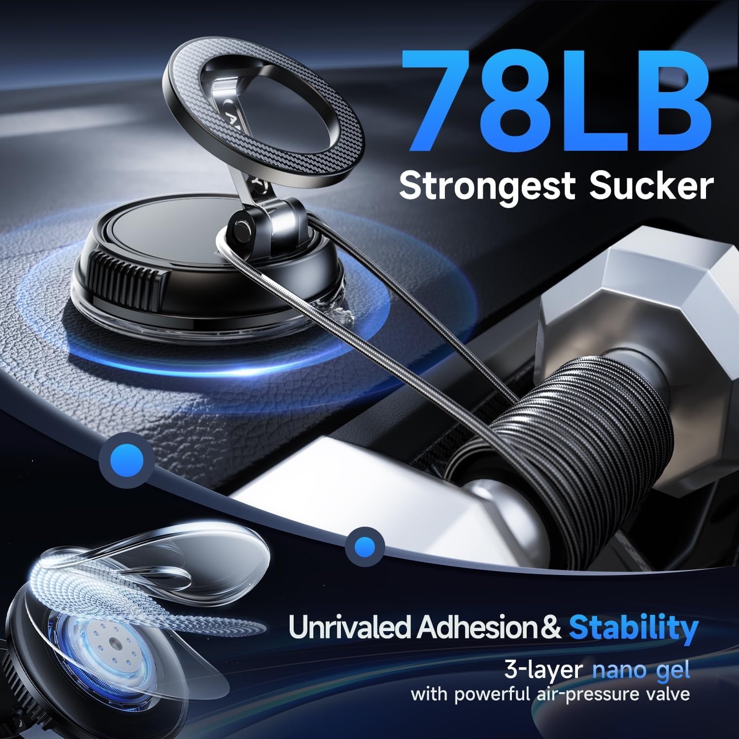 Ultimate Car Phone Holder for MagSafe: 2400gf Grip & 360° Flexibility! - Image 4