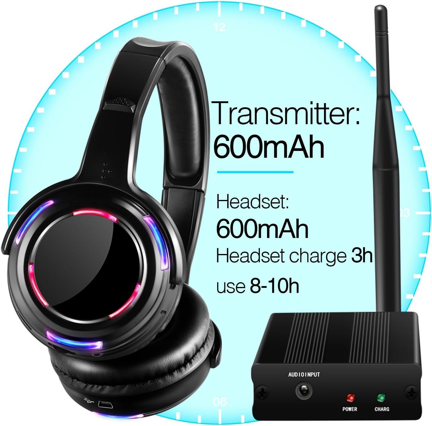 10pcs Wireless Silent Disco Headphones & 500m LED Transmitter - Image 7