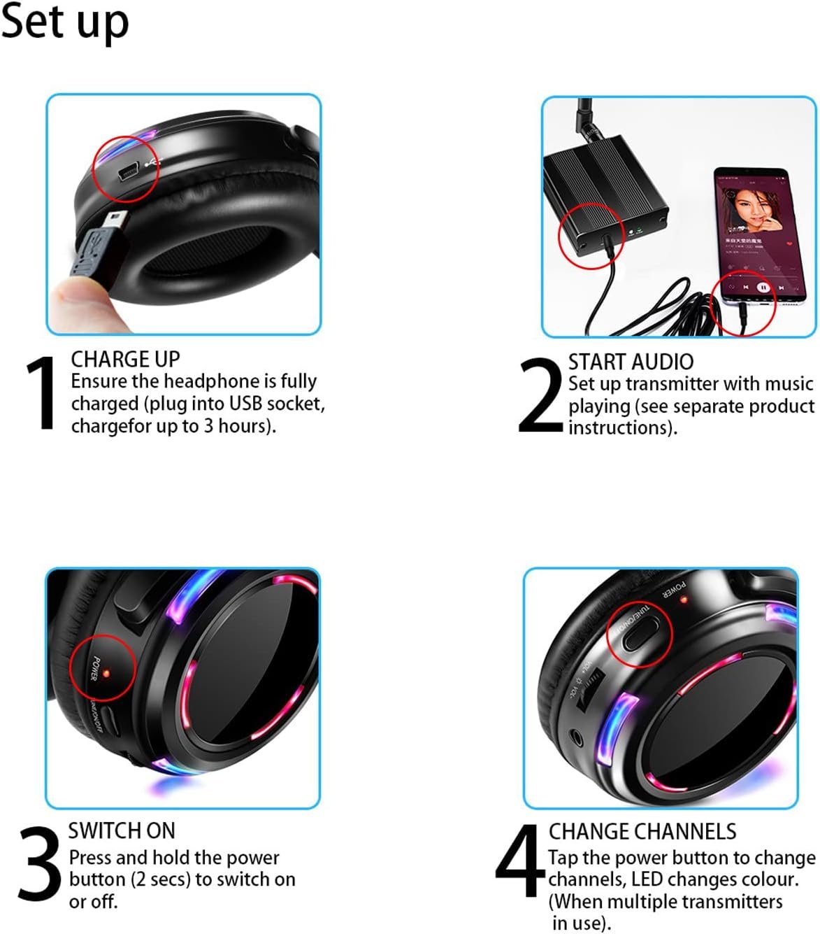10pcs Wireless Silent Disco Headphones & 500m LED Transmitter - Image 8
