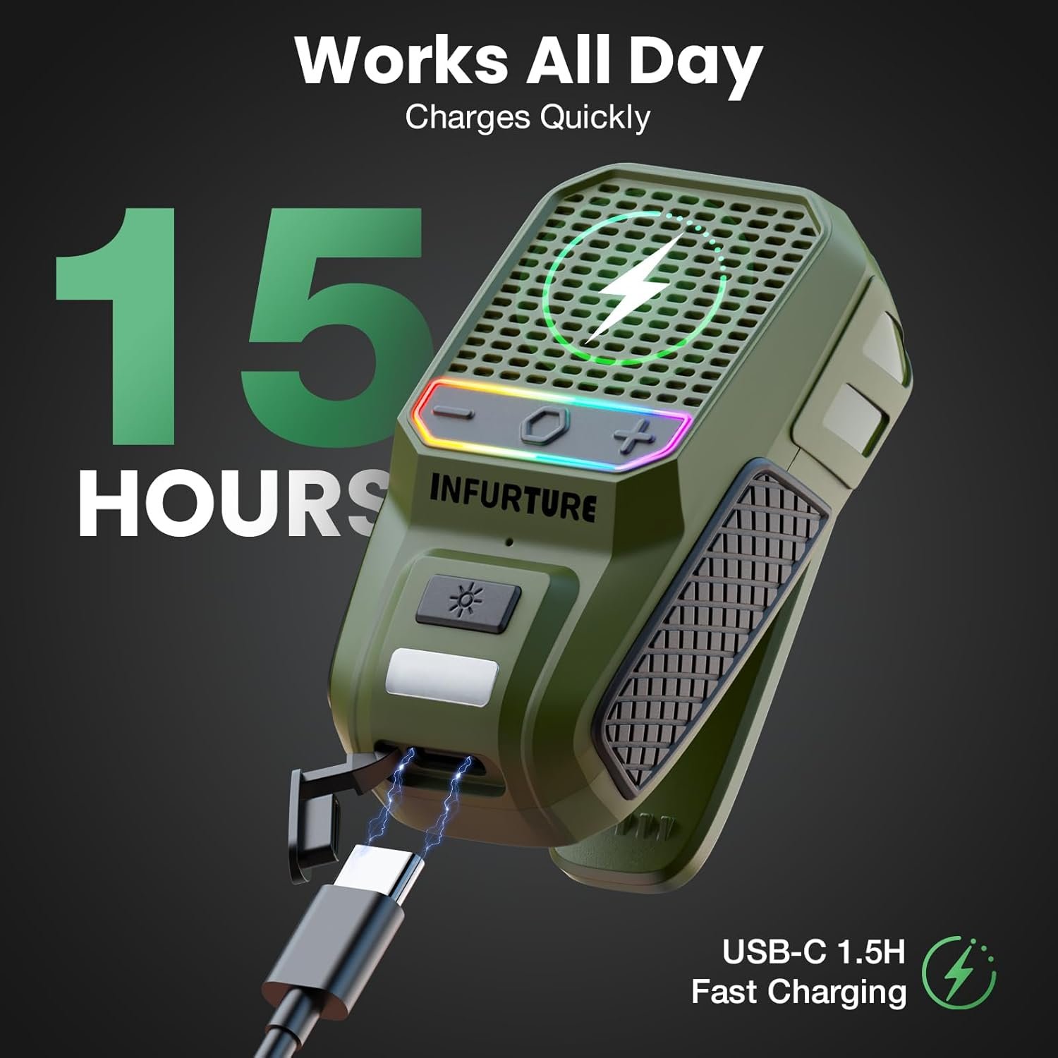 INFURTURE Clip-On Bluetooth Speaker: RGB, Mic & Hands-Free Fun! - Image 3