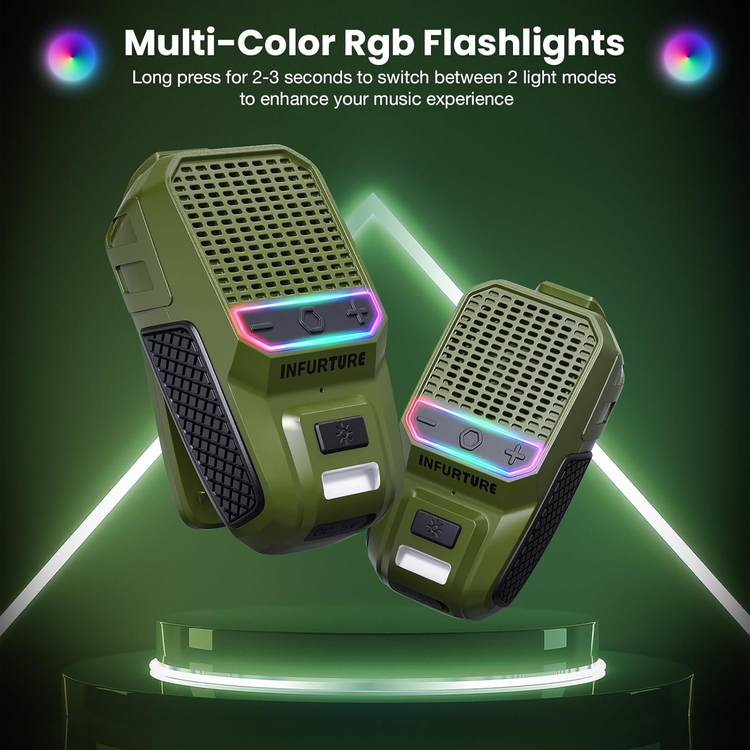 INFURTURE Clip-On Bluetooth Speaker: RGB, Mic & Hands-Free Fun! - Image 7
