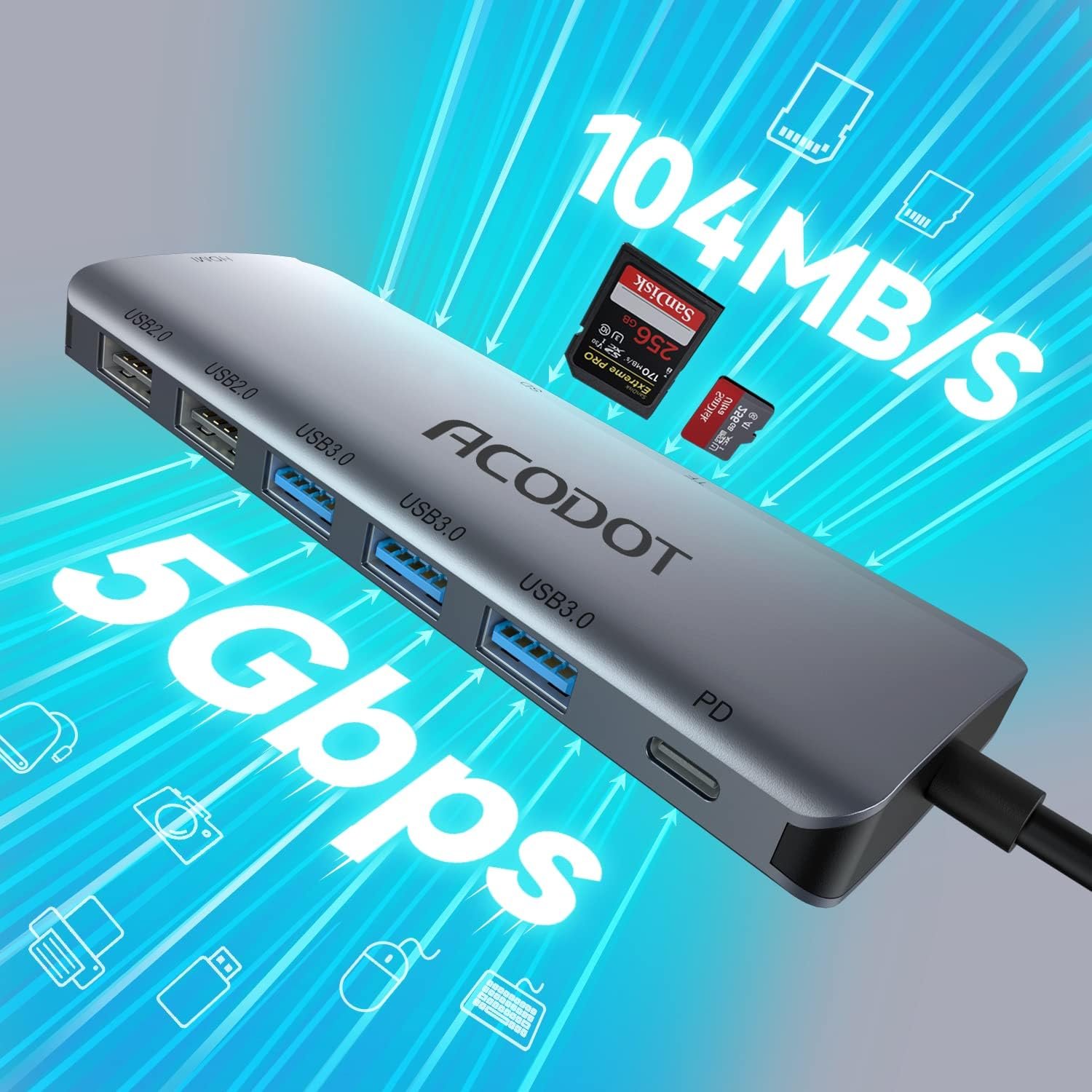 Acodot 9-in-1 USB C Hub: Ultra-Fast 4K HDMI & More! - Image 5