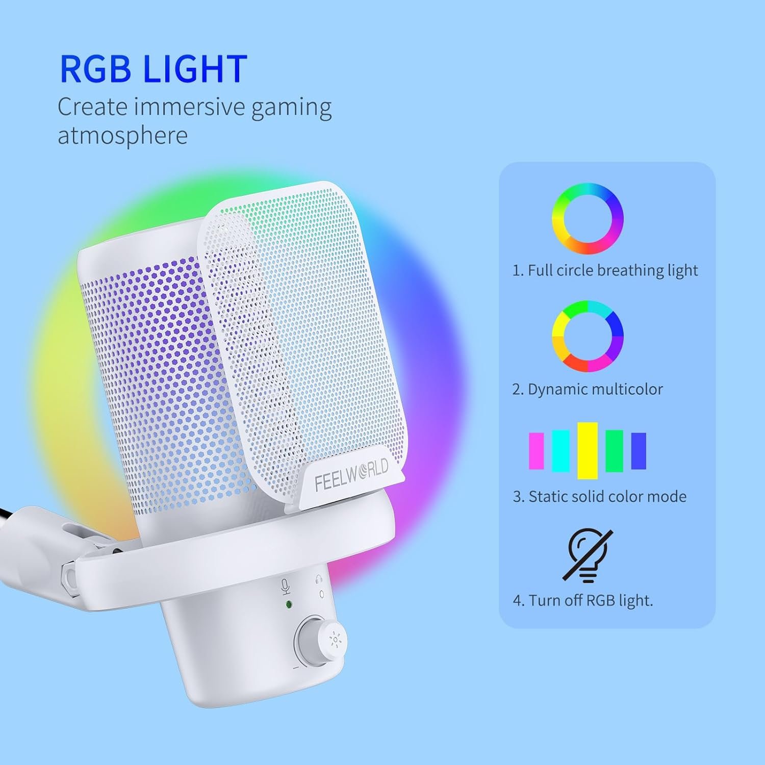 FEELWORLD VM1 RGB Gaming Mic: Noise-Canceling & Gift-Ready! - Image 5