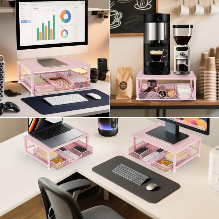 Chic Pink Laptop Stand: Stylish Office Essential with Drawer! - Image 4