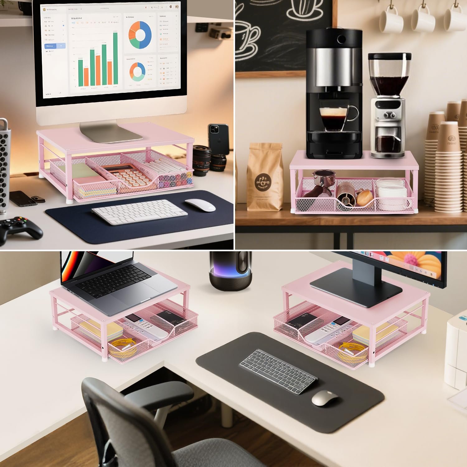 Chic Pink Laptop Stand: Stylish Office Essential with Drawer! - Image 4