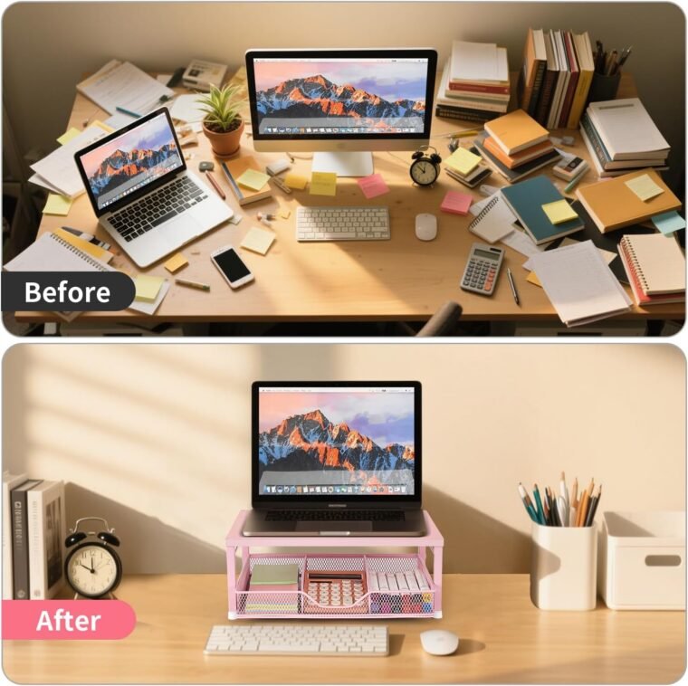 Chic Pink Laptop Stand: Stylish Office Essential with Drawer! - Image 5