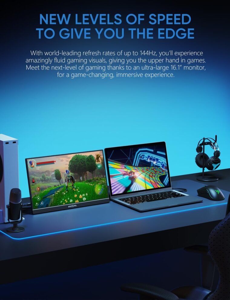 ARZOPA 16.1'' 144Hz Monitor: Ultimate Portable Gaming Upgrade! - Image 3