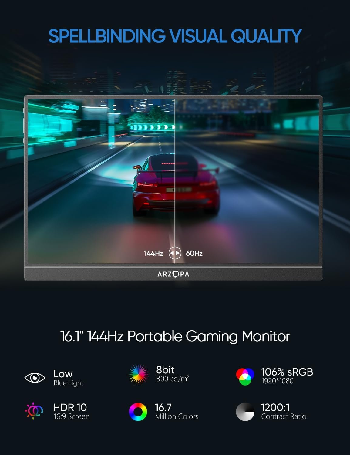 ARZOPA 16.1'' 144Hz Monitor: Ultimate Portable Gaming Upgrade! - Image 4