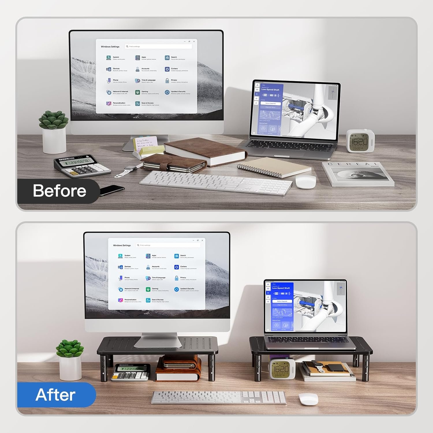 Transform Your Workspace: HUANUO Adjustable Monitor Stand - 2 Pack! - Image 6