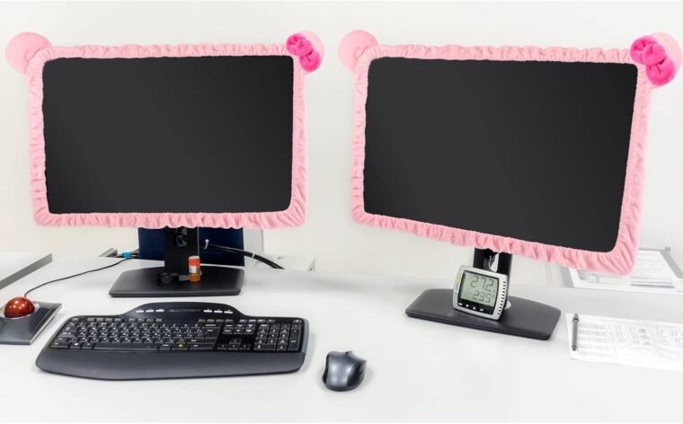 Adorable Cat Ear Monitor Cover Set – Kawaii Pink Decor! - Image 6