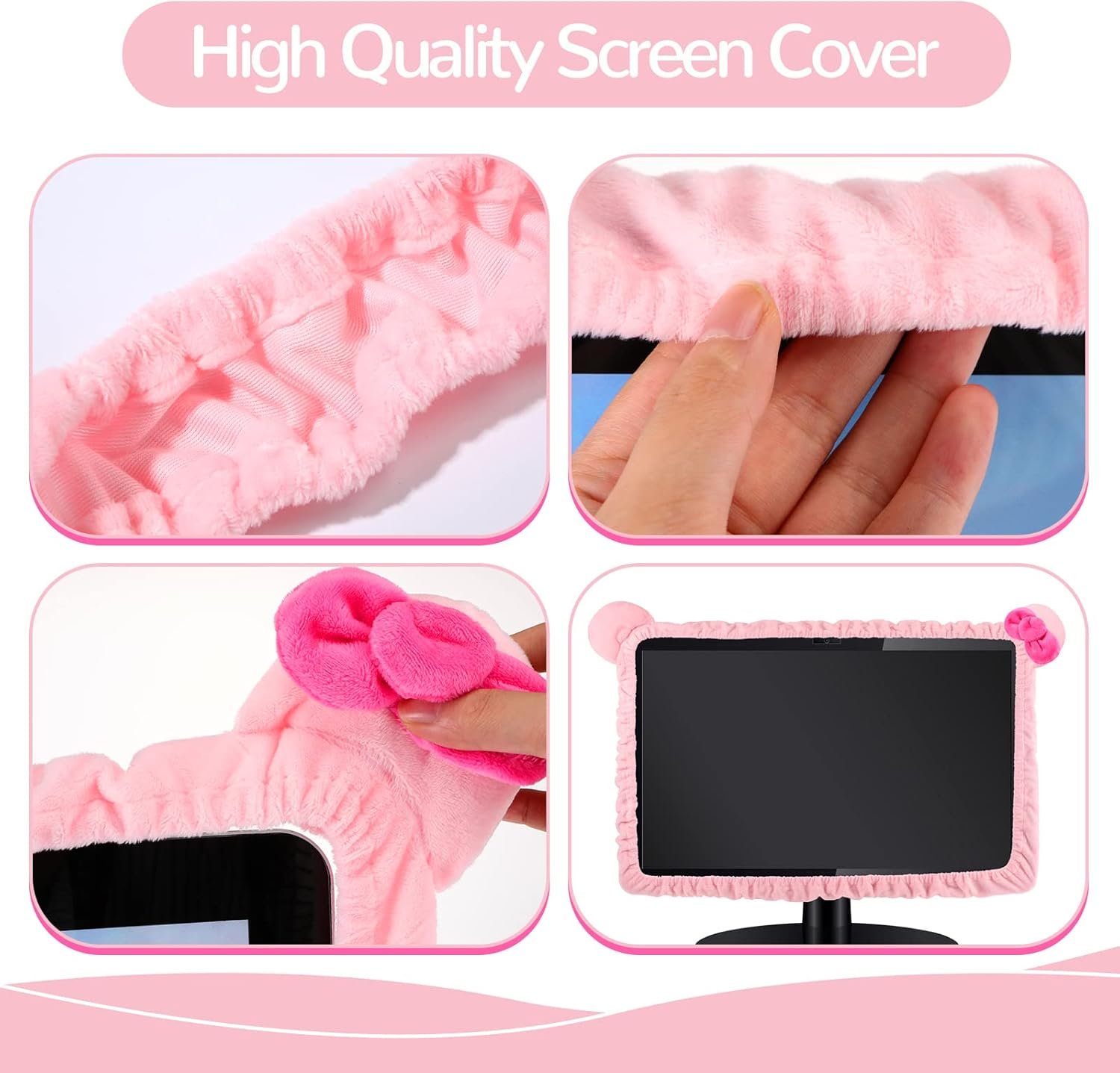 Adorable Cat Ear Monitor Cover Set – Kawaii Pink Decor! - Image 8