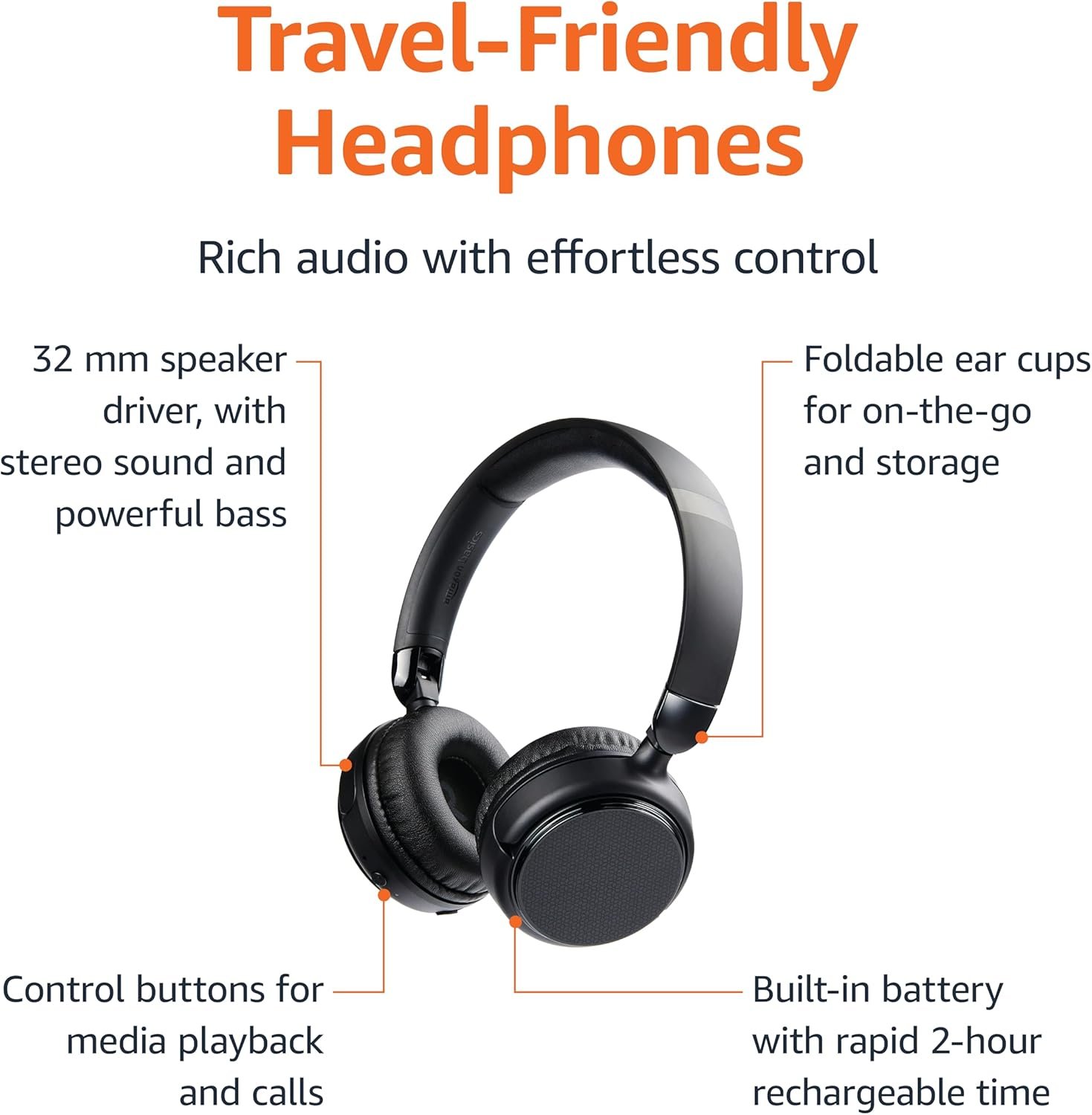 Amazon Basics Wireless Headphones: 35H Playtime & Travel Friendly! - Image 4