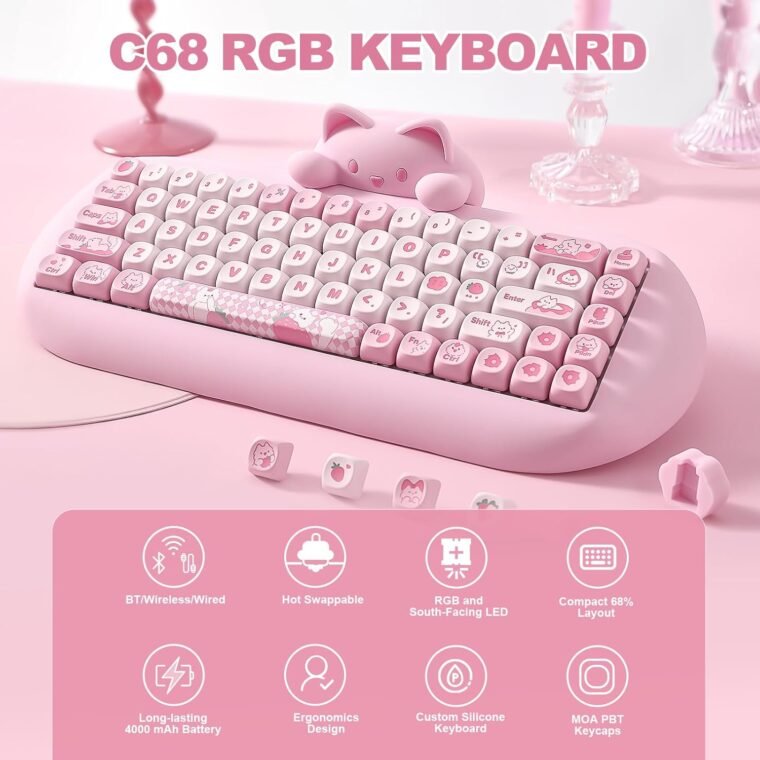 YUNZII C68: Cute Cat Wireless Mechanical Keyboard Magic! - Image 3