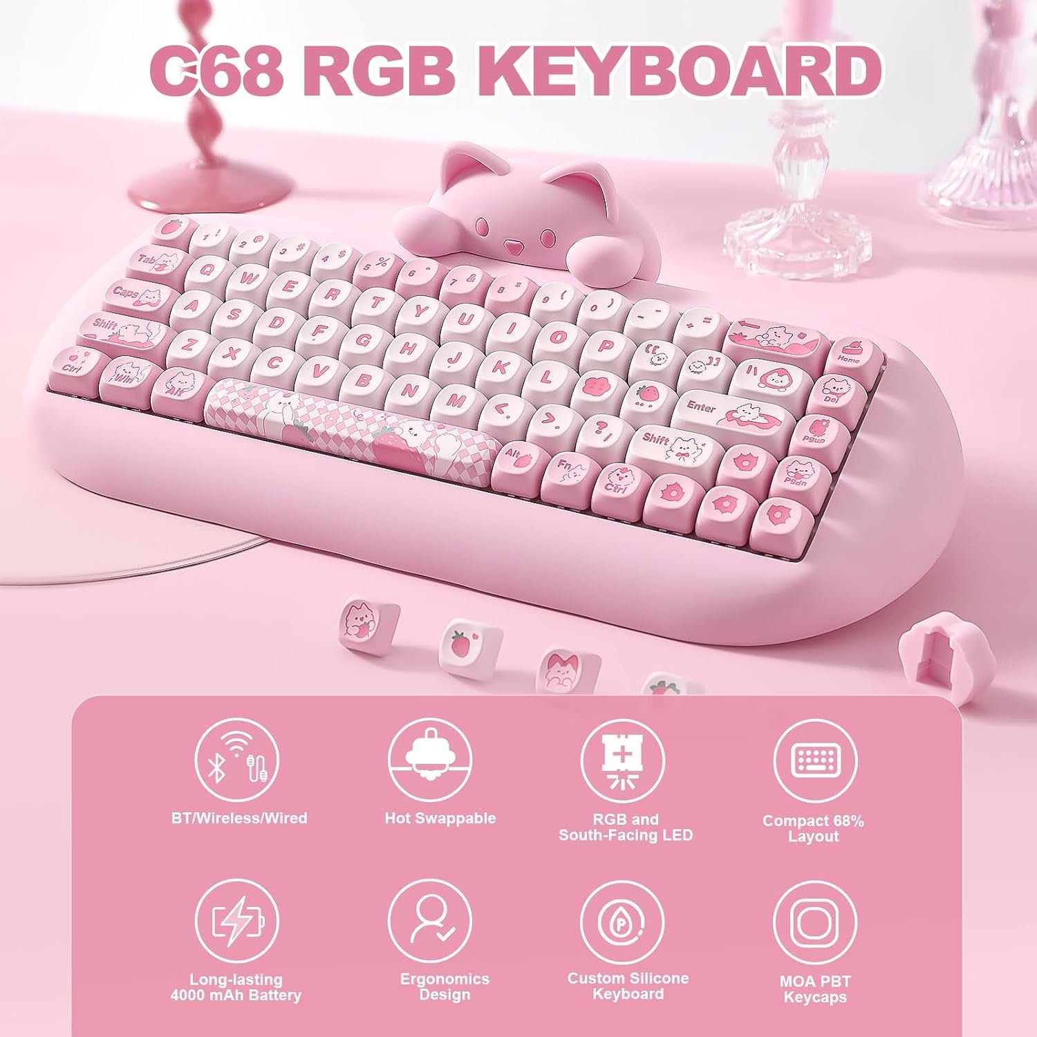 YUNZII C68: Cute Cat Wireless Mechanical Keyboard Magic! - Image 3