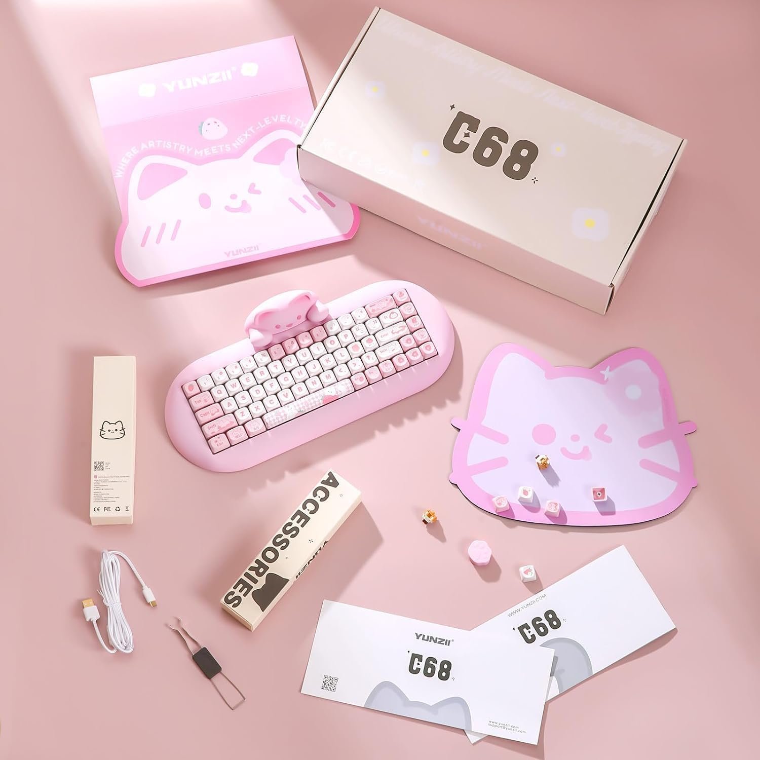 YUNZII C68: Cute Cat Wireless Mechanical Keyboard Magic! - Image 9