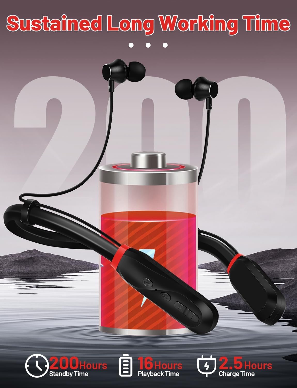 200H Neckband Bluetooth Headphones: Perfect for Sports & Work! - Image 3