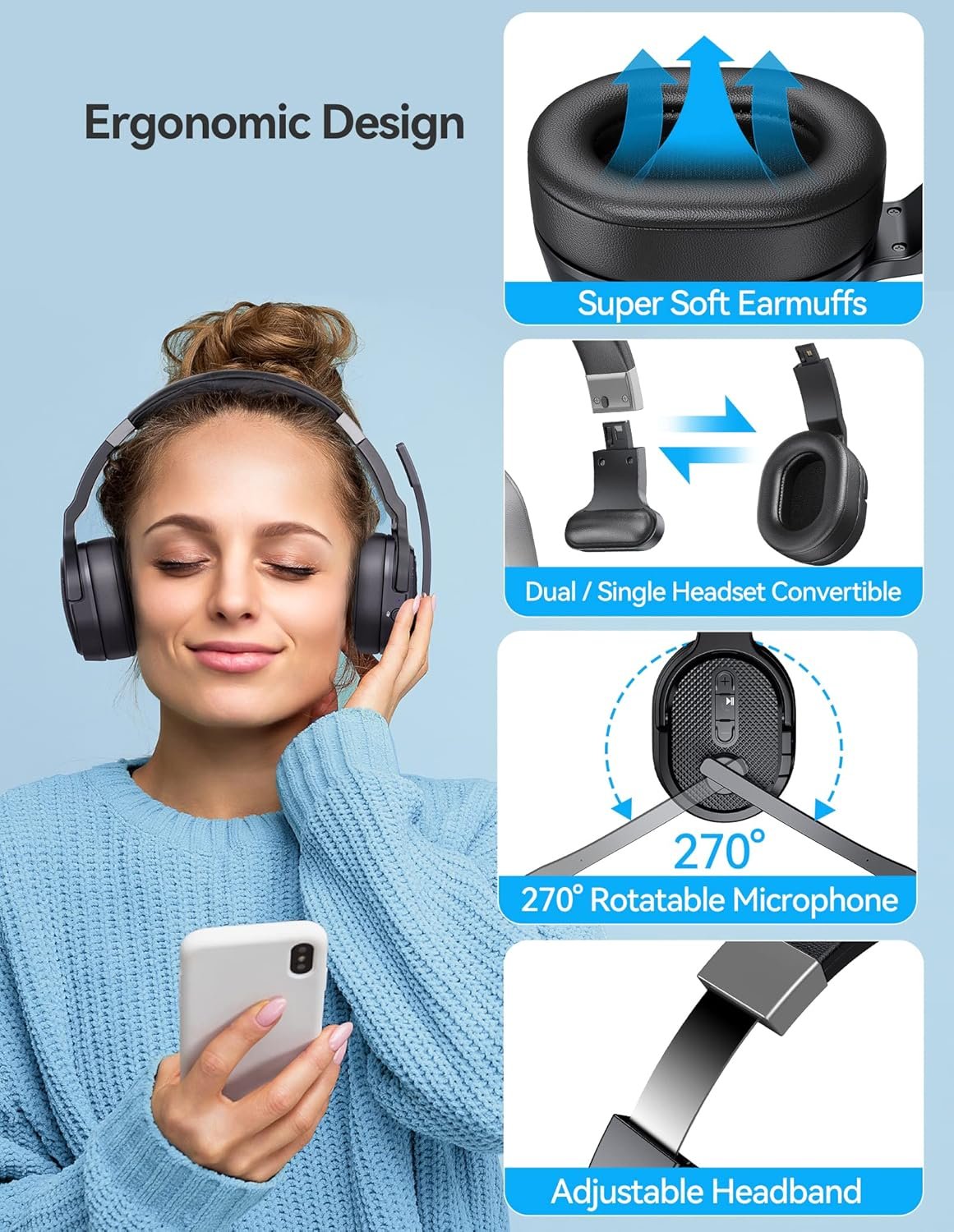 TECKNET Bluetooth Trucker Headset: 50Hrs, Noise Cancelling! - Image 4