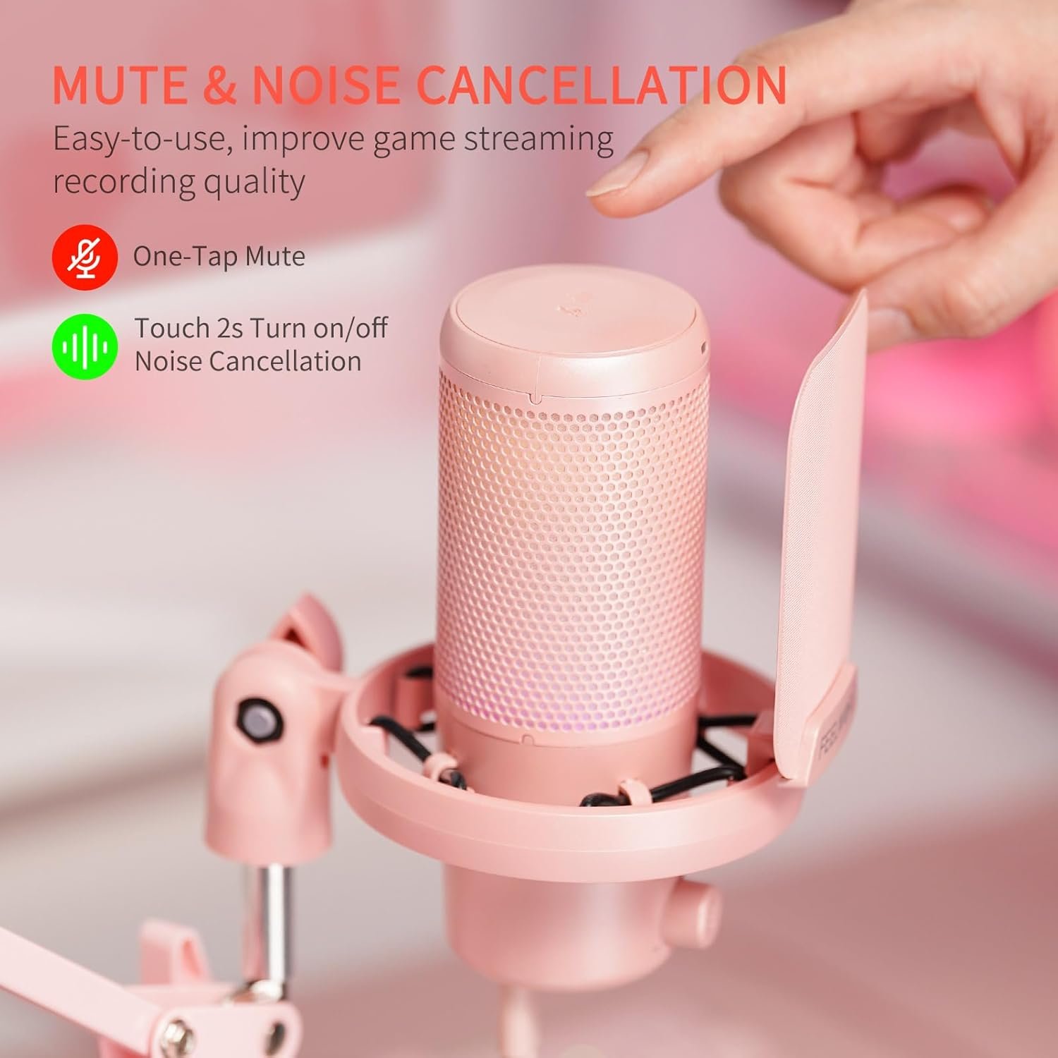 FEELWORLD VM1: Pink Gaming Mic with RGB & Noise Cancellation! - Image 3