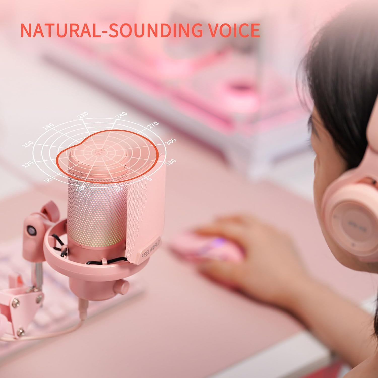 FEELWORLD VM1: Pink Gaming Mic with RGB & Noise Cancellation! - Image 7