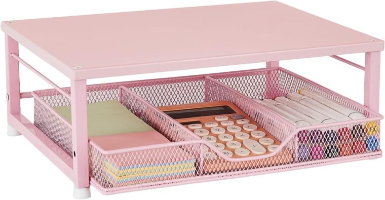 Chic Pink Laptop Stand: Stylish Office Essential with Drawer! - Image 2