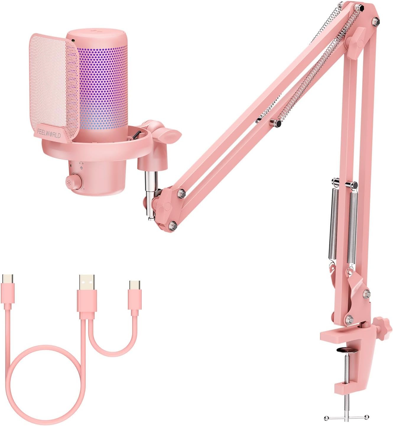 FEELWORLD VM1: Pink Gaming Mic with RGB & Noise Cancellation! - Image 2