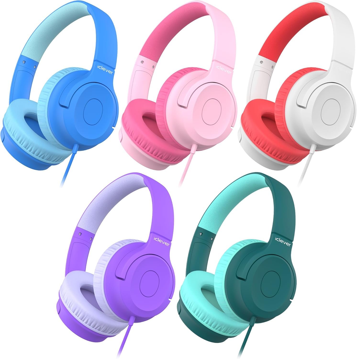 iClever Kids Headphones: Safe 85dBA, Tangle-Free, 5-Pack! - Image 2