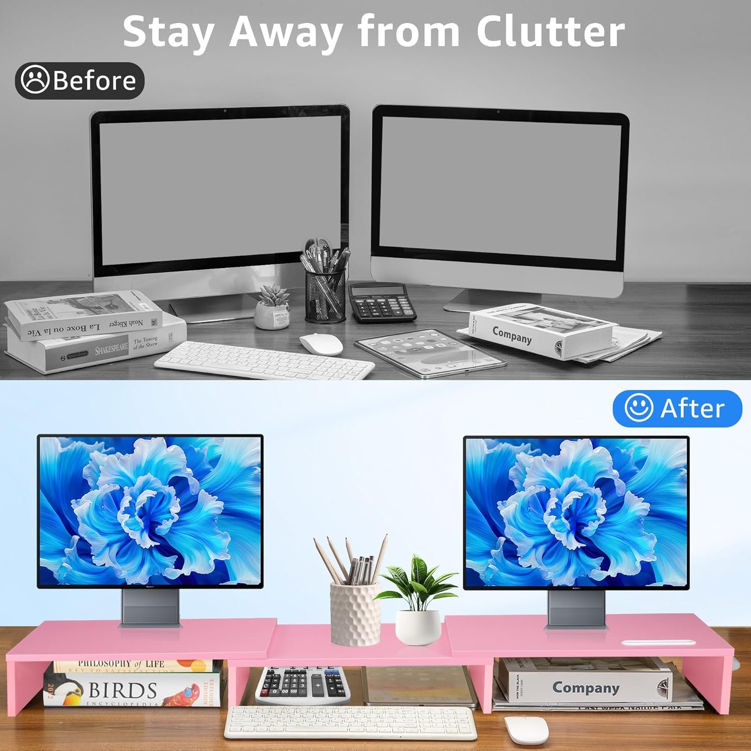 Stylish Dual Monitor Stand Riser: Adjustable & Swivel, Pink! - Image 3